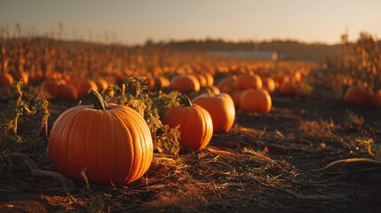 A Rustic Pumpkin Patch Bathed in Golden Hour Light