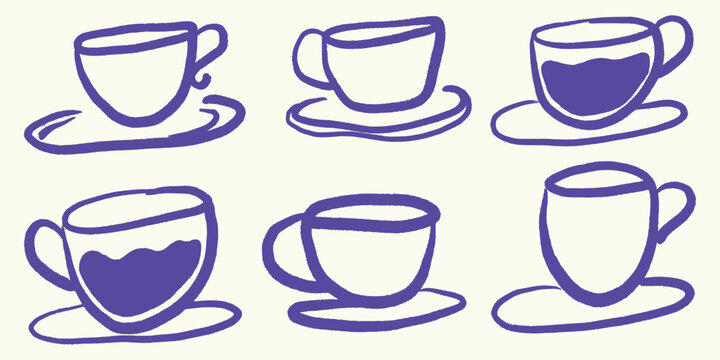 Italian style Coffee Cup Sketches hand drawn vector illustrations in grunge chalk or charcoal rough doodle sketch style.