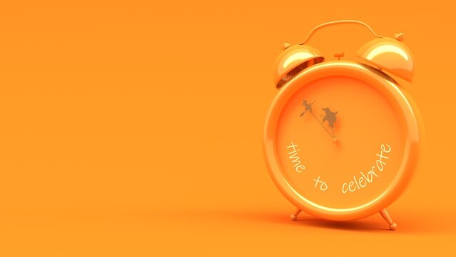 Young witches icon as top of clock arrows. Witch silhouette. Halloween concept. Vintage alarm clock. 3D render