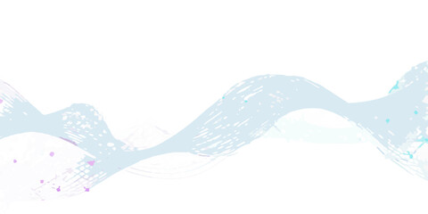 Abstract flowing ribbon of light blue and white with purple and cyan speckles against a black background