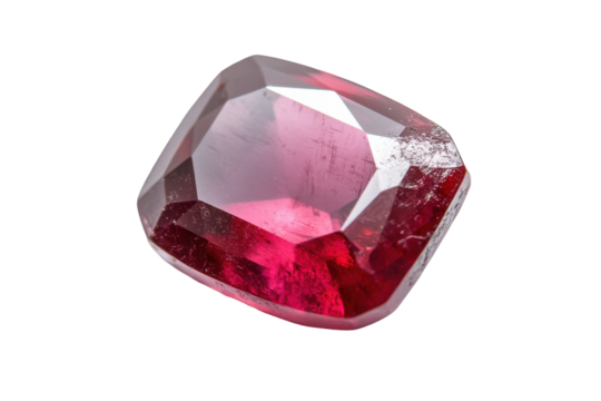 Single faceted ruby gemstone isolated on transparent background. Stunning gemstone features a vibrant red hue and exceptional clarity isolated on white background.