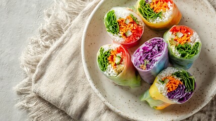Fresh spring rolls recipe healthy vegan appetizer with rice paper and vegetables close up shot food photography