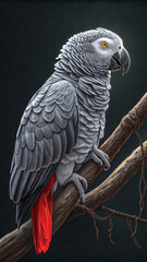 Fototapeta premium African grey parrot perched on branch bird