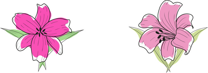 Flat seamless pattern with lily flower Purple Hand Draw Vector Ilustration - minimalist style