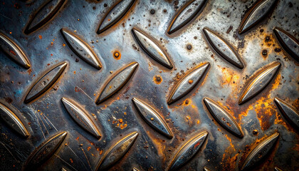 Close-Up of Textured Rusted Diamond Plate Metal