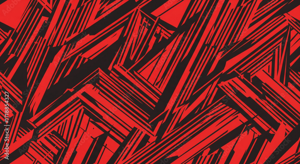 Wall mural abstract geometric pattern design with intersecting lines in red and black.