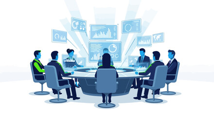 Animated Corporate Meeting with Data Visualizations for Business Strategy and Team Collaboration Presentations and Illustrative Financial Reports