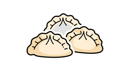 Three Steamed Dumplings Illustration with Delicate Folds and Warm Tones for Culinary Design, Restaurant Menus, and Asian Food Promotion Materials.