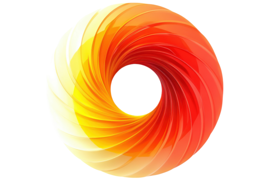 Vibrant colorful slinky toy spiral isolated on transparent background. Colorful abstract spiral shape design featuring red orange and yellow gradients isolated on white background.