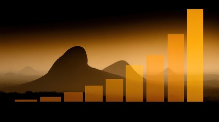 Abstract Business Growth Chart Over Mountain Landscape at Sunset