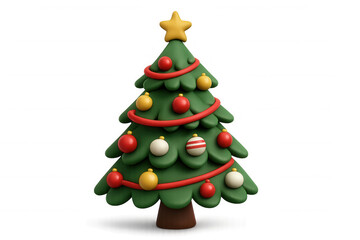 Obraz premium Christmas tree decorating with ornaments and star, celebrating winter seasonal holidays, transparent background 3d rendering