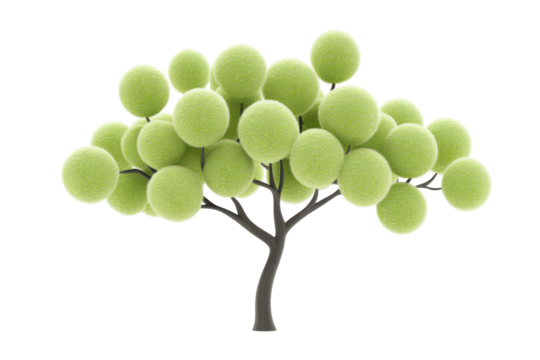 Stylized green tree with round leaves isolated on transparent background. Delightful cartoon tree featuring round puffy green leaves and a minimalistic style isolated on white background.