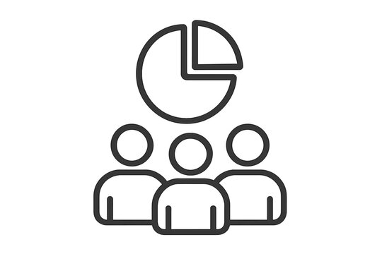 Market research analysis icon. Audience segmentation and user demographics data. Pie chart graph for business presentation report. Target group statistics vector symbol.