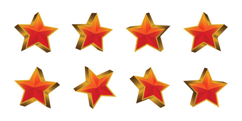 3D Golden and Red Star Shiny Icons Vector Pack 