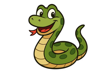Fototapeta premium Cute snake cartoon vector illustration. Happy green serpent character icon. Funny reptile mascot for kids. Adorable wildlife animal design element. Isolated on white background.