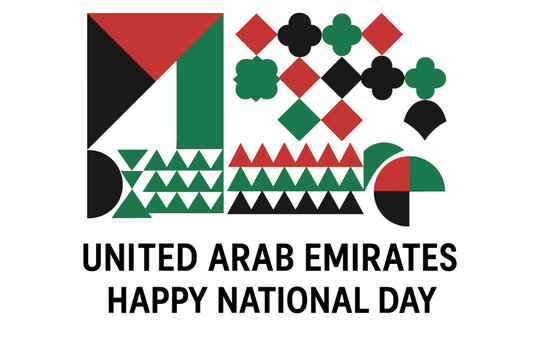 United Arab Emirates National Day vector design. Abstract geometric background pattern with UAE flag colors. Illustration for 2 December holiday event, banner, greeting card concept.