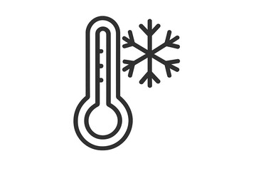 Cold temperature thermometer icon with snowflake symbol, winter freezing weather, frost warning, climate control, refrigeration, temperature drop, minimalist vector illustration, outline style