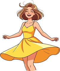 whimsical yellow dress a spin of pure joy, isolated on transparent background