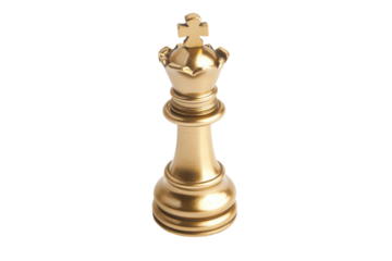 Golden chess king piece isolated on transparent background. Golden chess king piece isolated on white background.