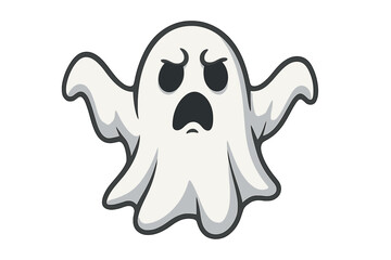 Ghost icon vector. Flying phantom cartoon character with shocked expression. Spooky Halloween monster illustration. Funny paranormal creature design element. Cute soul symbol.