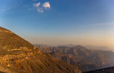 Panoramic View of Winding Mountain Road at Sunset, Al Jebel Al Jais, Ras Al Khaimah, UAE