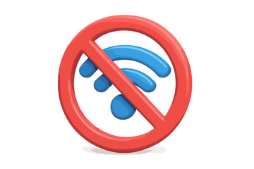 No wireless connection 3d icon. Wifi signal forbidden. Internet access unavailable. Network sharing blocked. No wi-fi hotspot. Vector illustration isolated on white background.