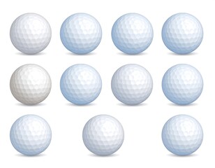 Golf balls in various shades of white