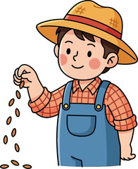 young farmer sowing seeds a promise of growth, isolated on transparent background