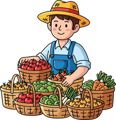young farmers bountiful harvest a day at the farmers market, isolated on transparent background