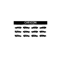
Car icon set featuring automobile symbols, traffic signs, and vehicle silhouettes. 