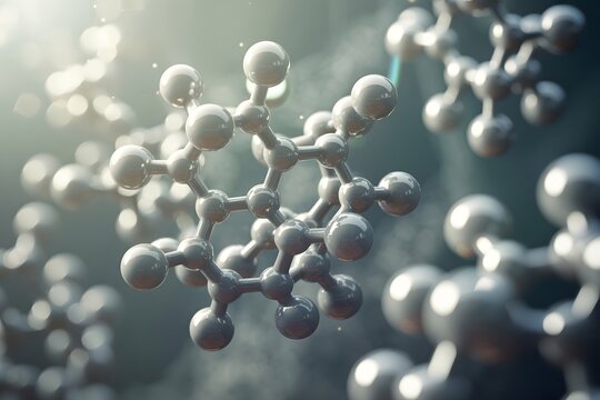 Gray molecular structures with light effects atoms bonds