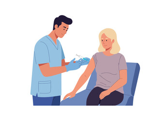 A nurse giving a vaccine to a patient who is sitting in a chair