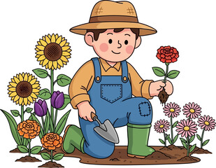 young gardeners joyful bloom a whimsical spring planting, isolated on transparent background