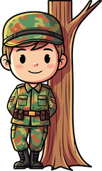 young soldiers peaceful vigil a cartoon illustration of bravery and hope, isolated on transparent background