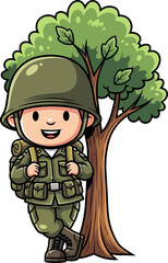 young soldiers peaceful respite a cartoon illustration, isolated on transparent background