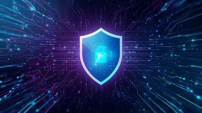 A Strong Digital Shield Icon with Data Streams Flowing