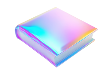Holographic book with iridescent cover isolated on transparent background. Book Icon in gradient colors perfect for education isolated on white background, 3d rendering.