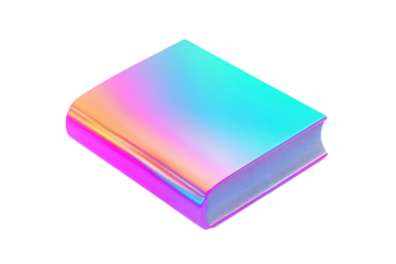 Holographic book with iridescent cover isolated on transparent background. Book Icon in gradient colors perfect for education isolated on white background, 3d rendering.