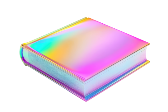 Holographic book with iridescent cover isolated on transparent background. Book Icon in gradient colors perfect for education isolated on white background, 3d rendering. - Powered by Adobe