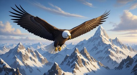 Eagle flying over snow covered mountain range wildlife and nature concept