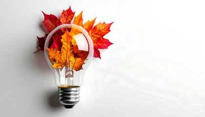 Lightbulb with autumn leaves