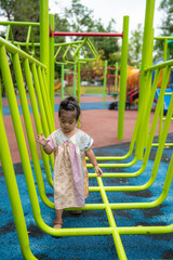 Adorable little girl enjoy climb playground city park
