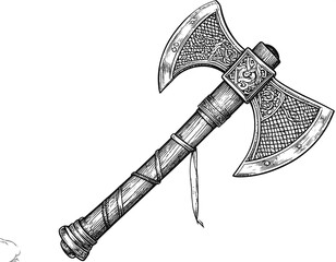 Hand-drawn sketch of a decorative double-headed axe