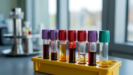 Laboratory Test Tubes with Blood Samples in Rack