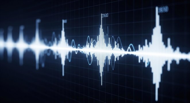 Audio waveform display.  Detailed view of audio signal representation on a digital screen.  Intricate patterns and variations in the signal are clearly visible