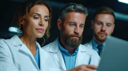 Team of Professionals Analyzing Data on a Digital Device in Lab