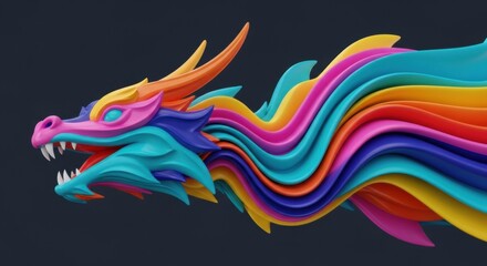Fototapeta premium Vibrant Abstract Dragon Creature with Colorful Flowing Mane