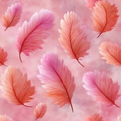 Delicate Pink and Orange Feather Pattern on Soft Background.