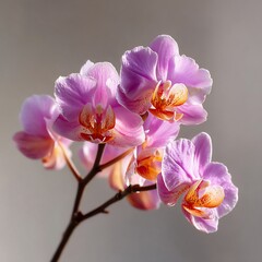 Delicate Purple Orchid Blooms in Soft Light, Close-Up.