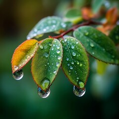 Dew Drops on Colorful Leaves - A Macro View of Natures Beauty.